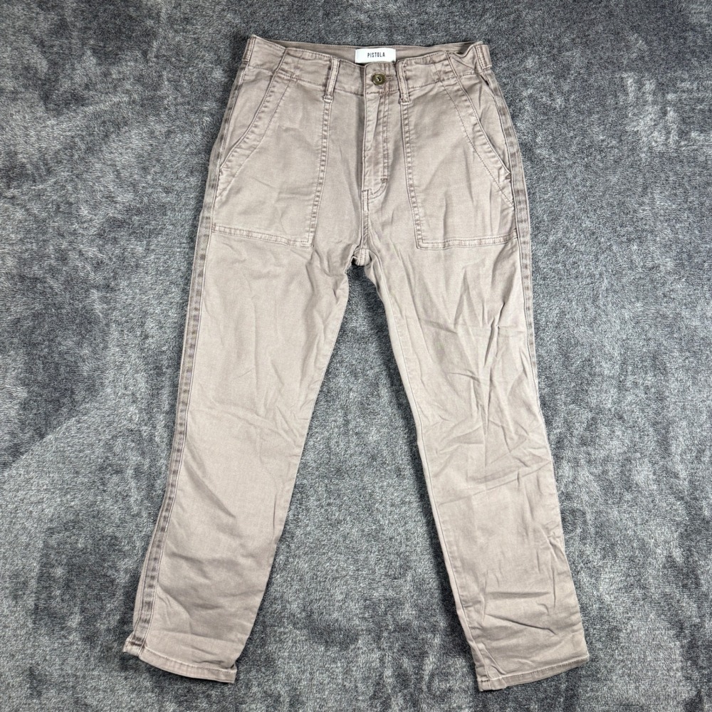 Pistola Womens High Rise Utility Patch Pocket Slim Straight Pants Taupe Size 26